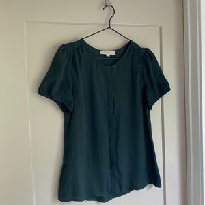 LOFT button up short sleeve top/blouse.  Emerald green